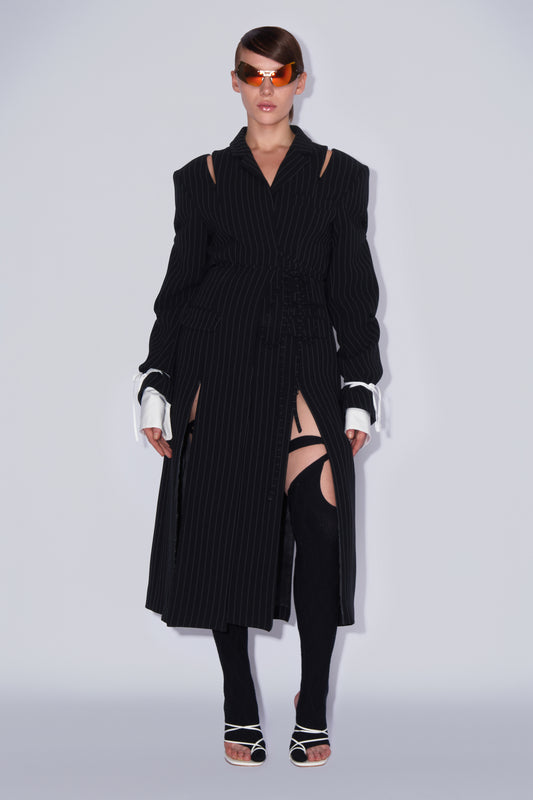 SLASH LONG JACKET PINSTRIPE