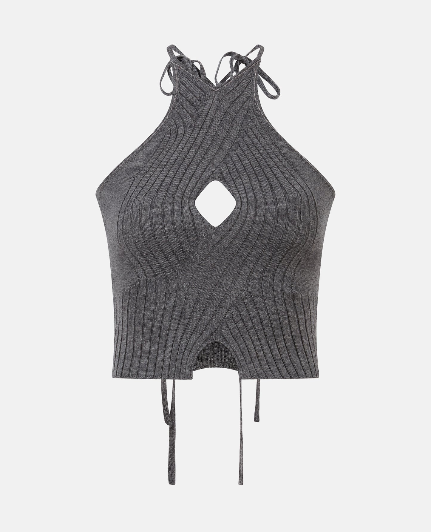 XL CABLE KNIT HALTERNECK TOP GREY MELANGE