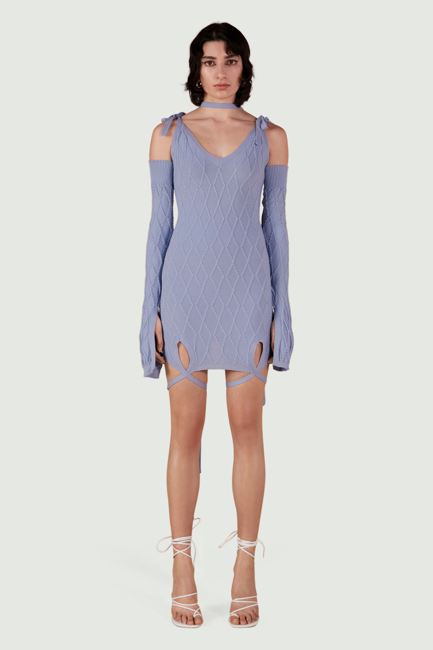CABLE KNITTED MINI DRESS BABY BLUE