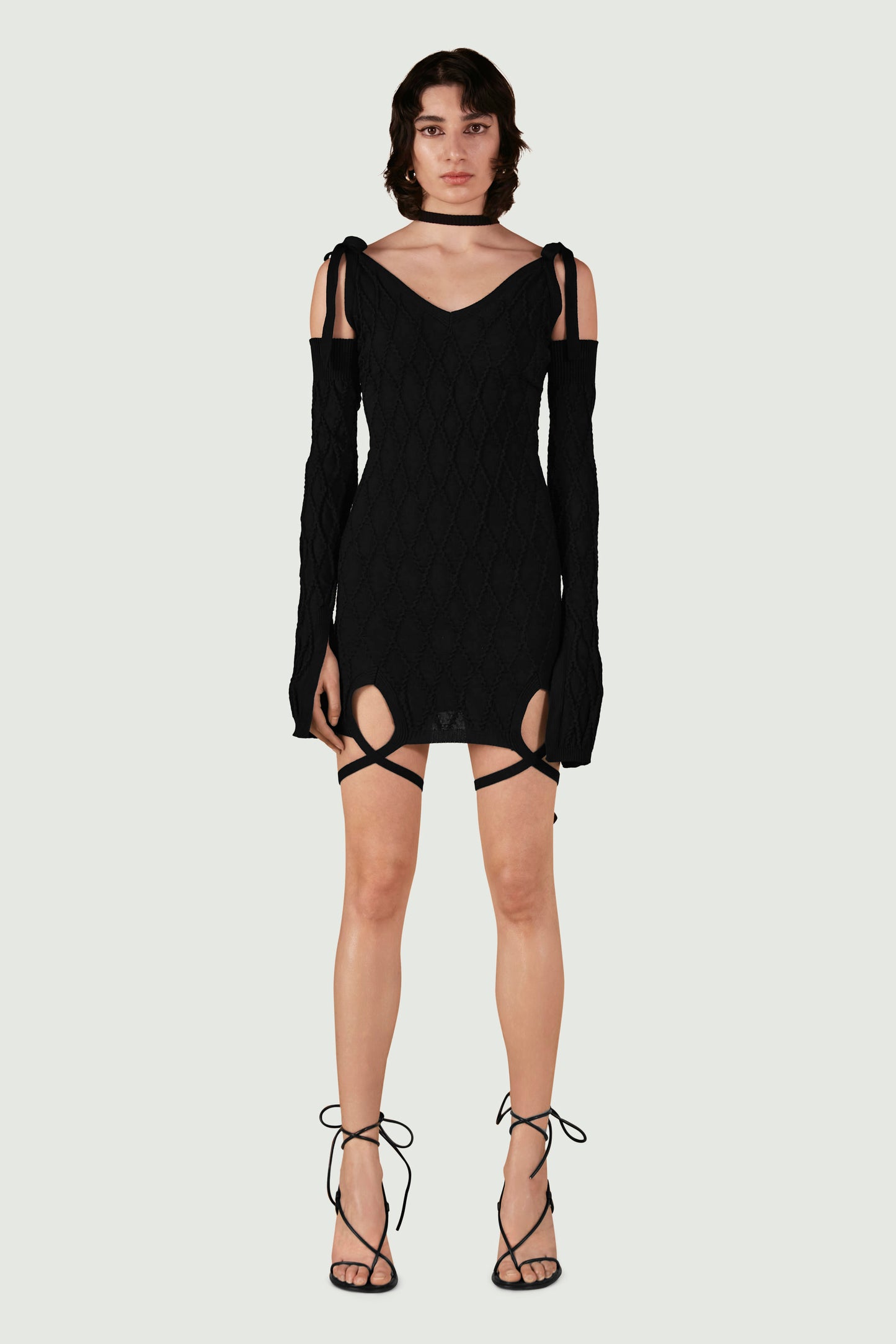 CABLE KNITTED MINI DRESS BLACK