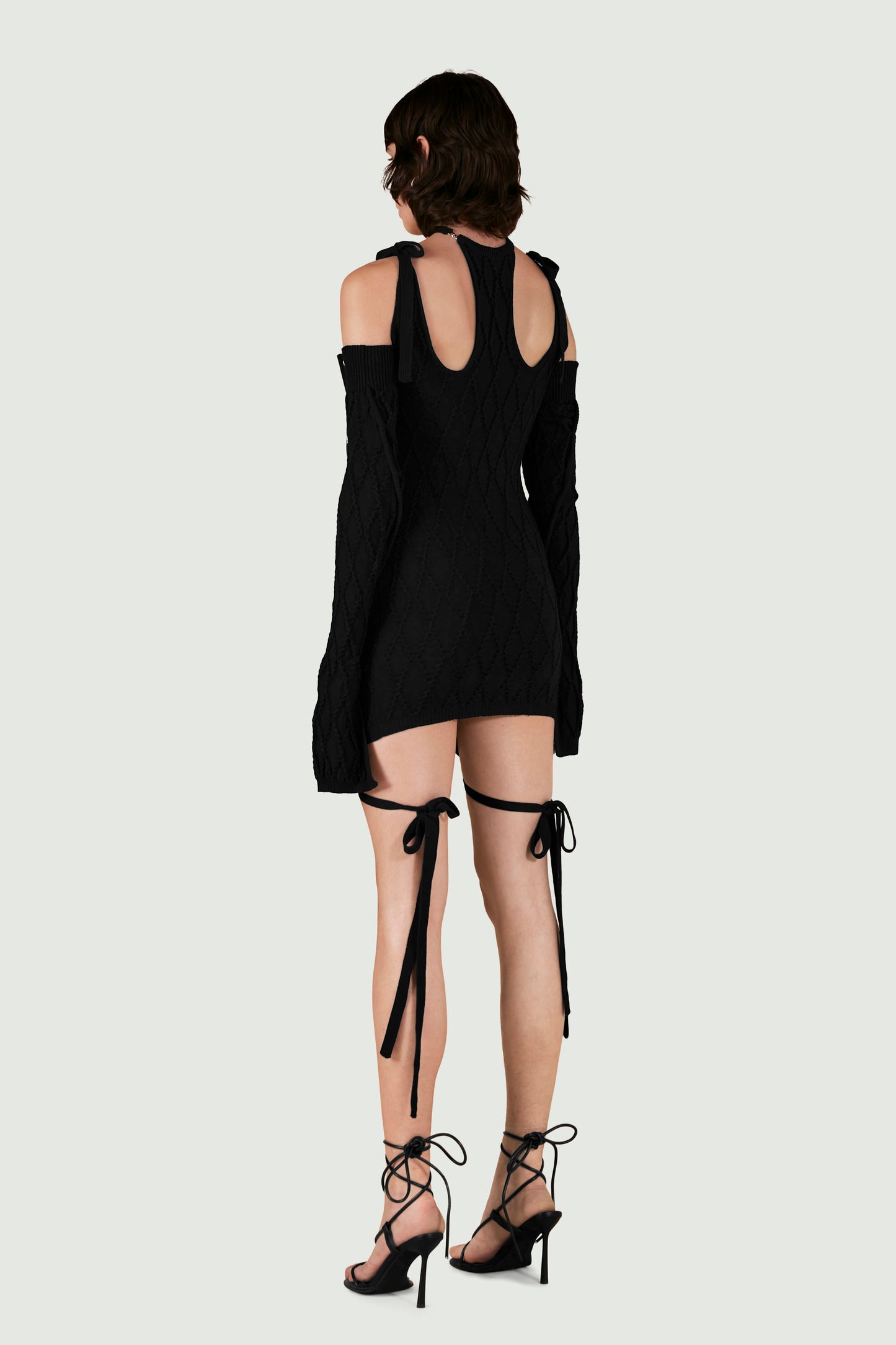 CABLE KNITTED MINI DRESS BLACK